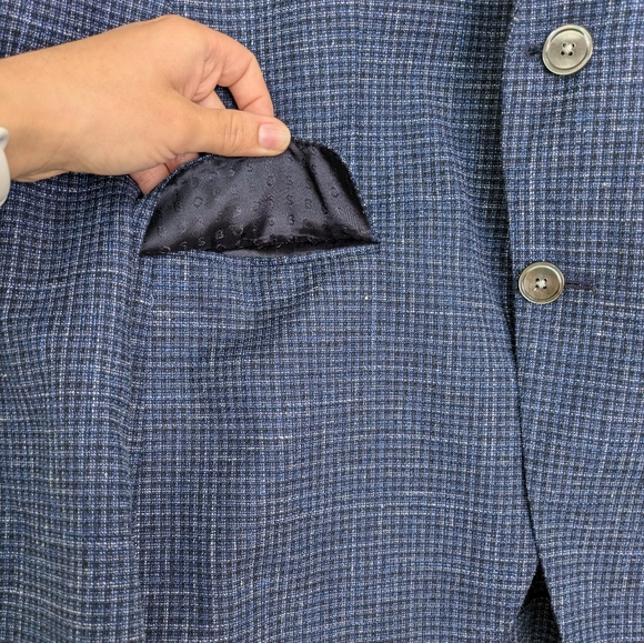 BOSS Hutson Slim Fit Blue Wool Cotton Linen Blend Sport Suit Coat Mens Jacket 38 - Picture 7 of 16